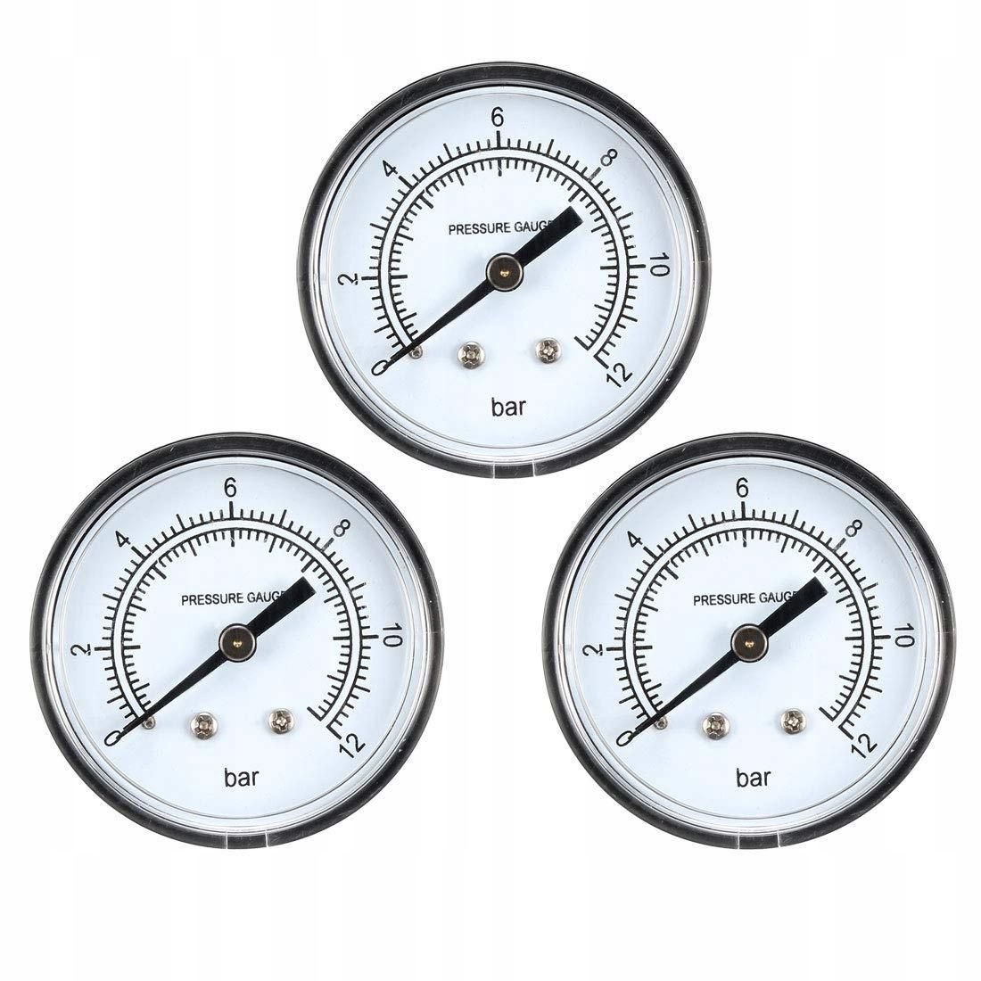 Dry Pressure Gauge Dual Scale 0-12bar 2" Dial Display 3 Pieces