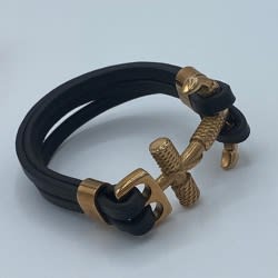 Leather Anchor Men&rsquo;s Bracelet - Black