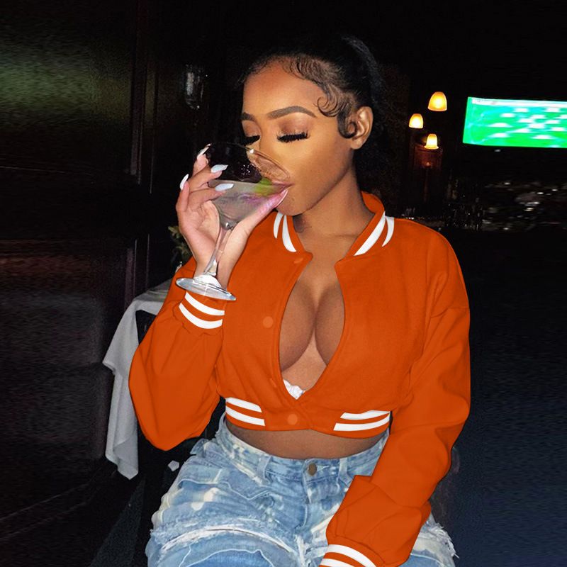 Contrast Short Button Baseball Jersey Spicy Girl-Orage