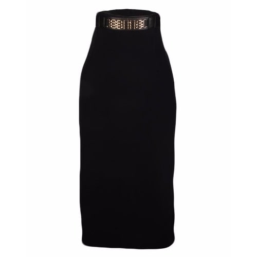 Plain Maxi Skirt with Belt - Navy Blue