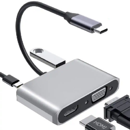 Type - C To HUB - HDMI + VGA+ USB Adapter - 4 In 1