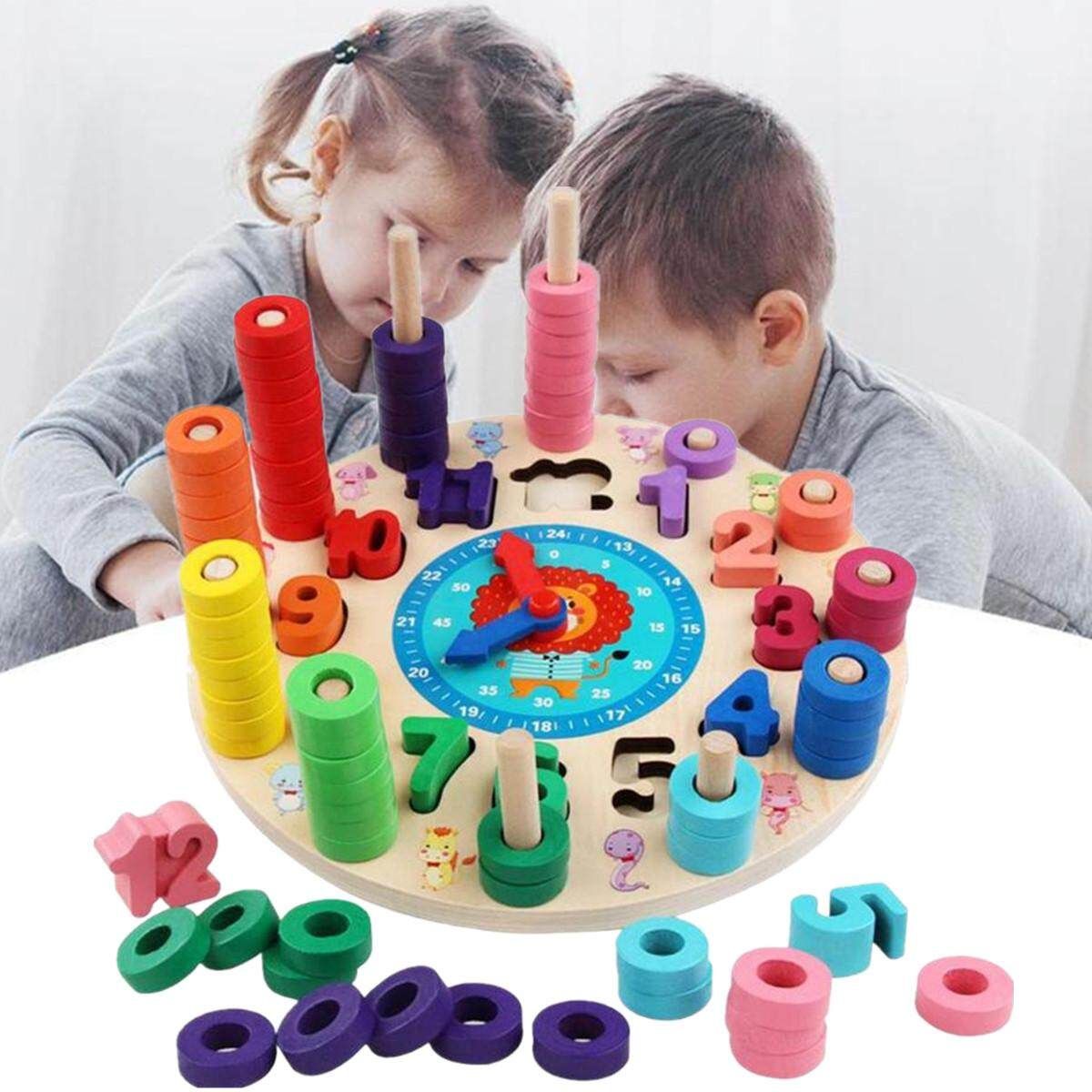 Baby Kids Wooden Digital Clock Alarm Clock Cognitive Learning Toy Gifts