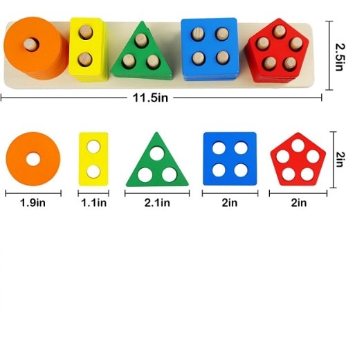 Montessori Wooden Colours - Shapes Sorting  Stacking Toys For Toddlers