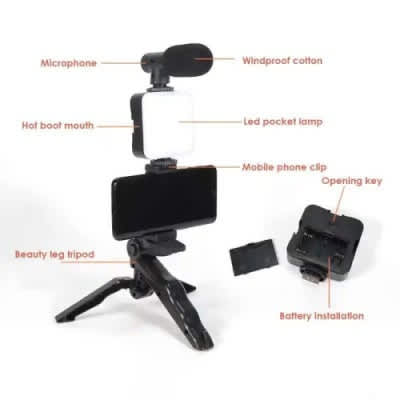 Ay-49 Video Making/ Vlogging Kits With Microphone Led Fill Light & Mini Tripod