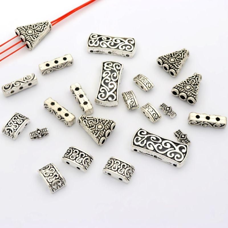 20pcs Tibetan Silver Gold Color 2 3 in 1  Holes Flower Spacer Loose Charm Metal Beads For Jewelry Making Diy Finding Accessories