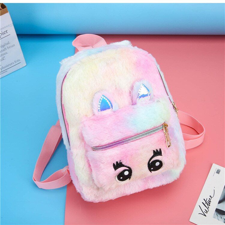Women Girls Cute Faux Fur Backpack Small Mini Woolen Cloth
