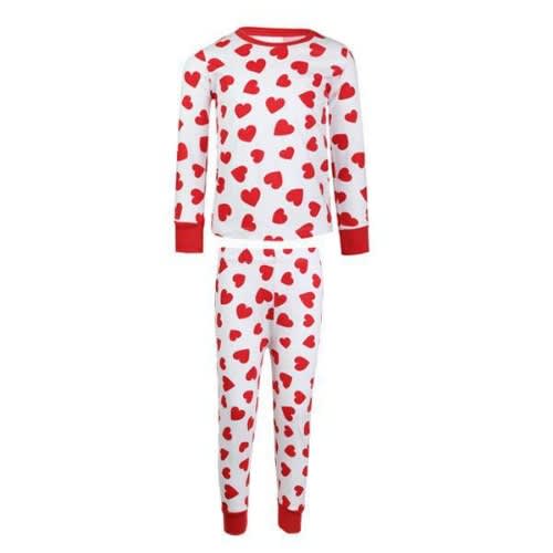 Girls Heart Print Pyjamas Set - White And Red