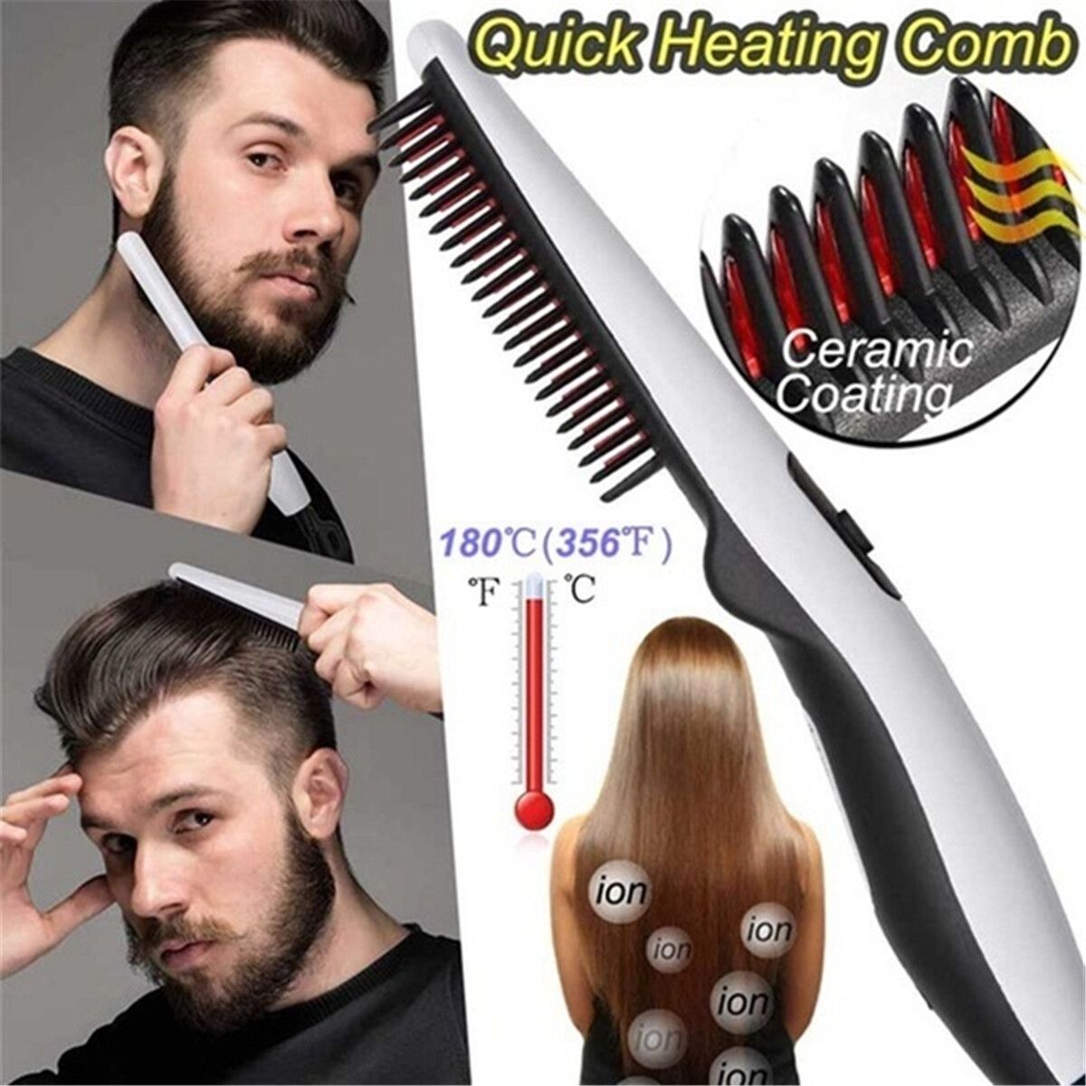 Electric Beard Straightener Comb Quick Heated Brush Styler For Men Women Travel Hair Styler UK Plug