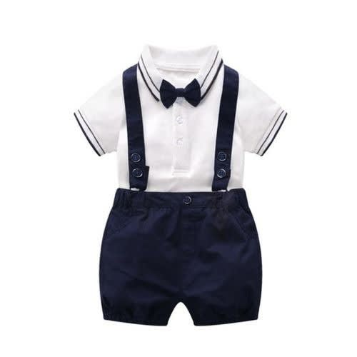 Boy's Polo And Short With Suspenders And Tie