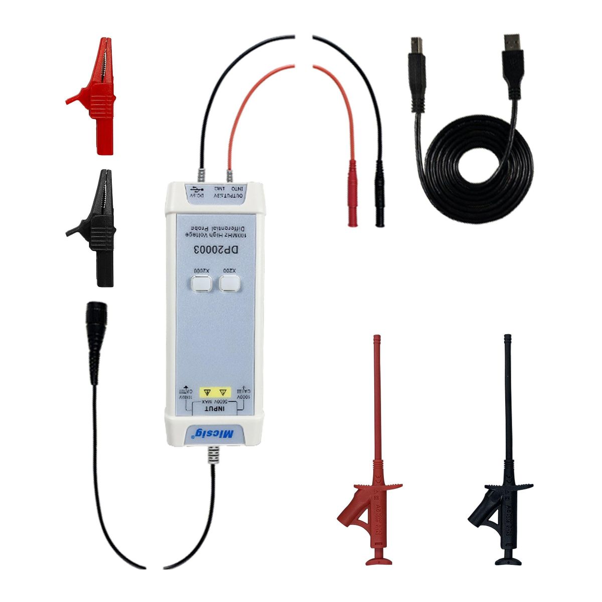 Micsig DP20003 Oscilloscope 5600V 100MHz High Voltage Differential Probe Kit 3.5ns Rise Time 200X / 2000X Attenuation Rate