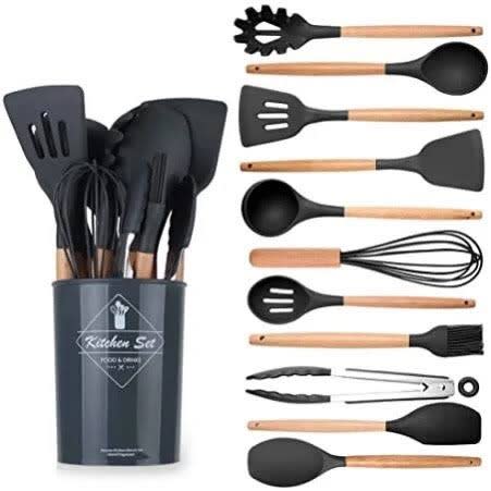 Silicone Cooking Spoon Set- Black - 11pcs