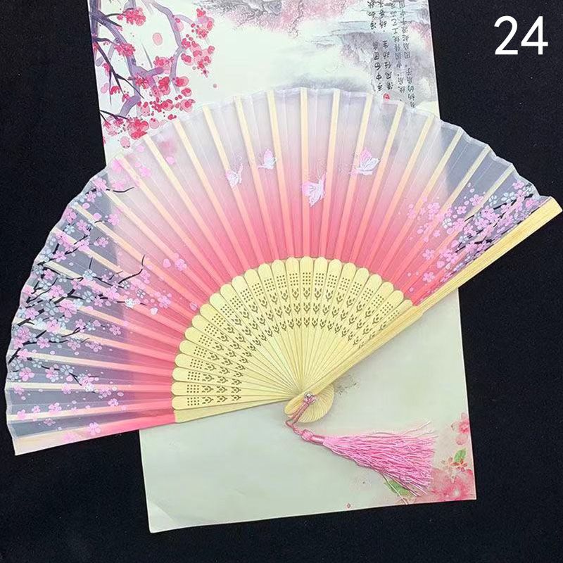 Style Art Chinese Hand Printed Ancient Vintage Crafts Japanese Decoration Dance Bamboo Retro Folding Fan Fans Cloth Fan Fans