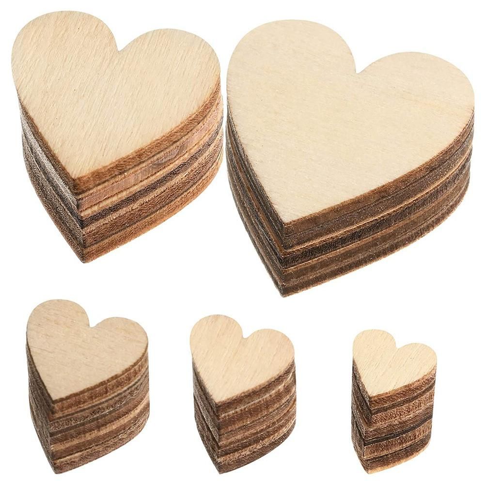 100 Pieces Heart Blank Wood Slices for Christmas, Wedding,