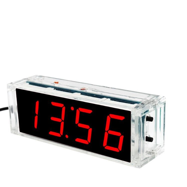 Compact 4-digit DIY Digital LED Clock Kit Light Control Temperature Date Time Display with Transparent Case