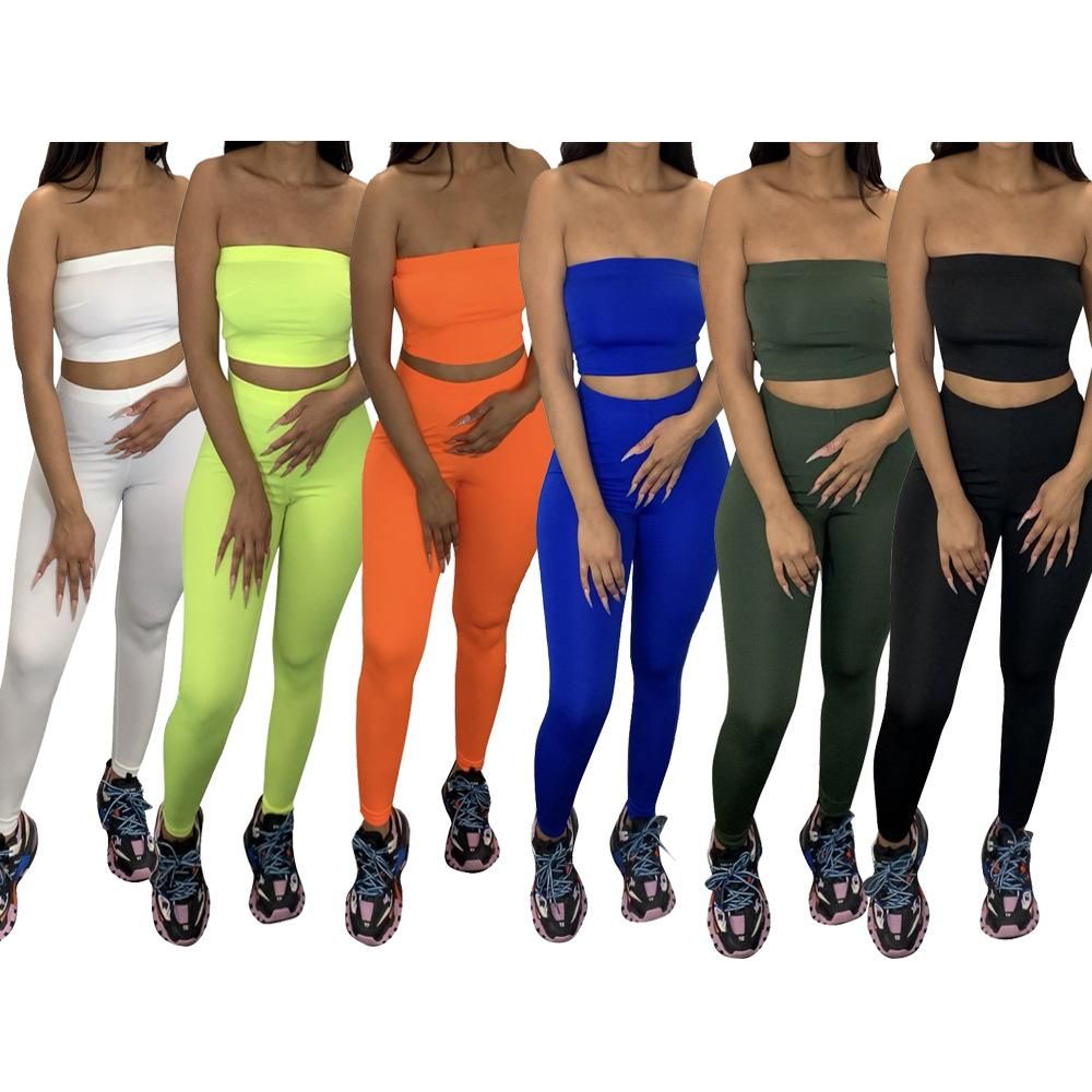 Ts1011 Supply New Women's Casual Pure Color Tube-Top Pencil Pants Sports Two-Piece Set
