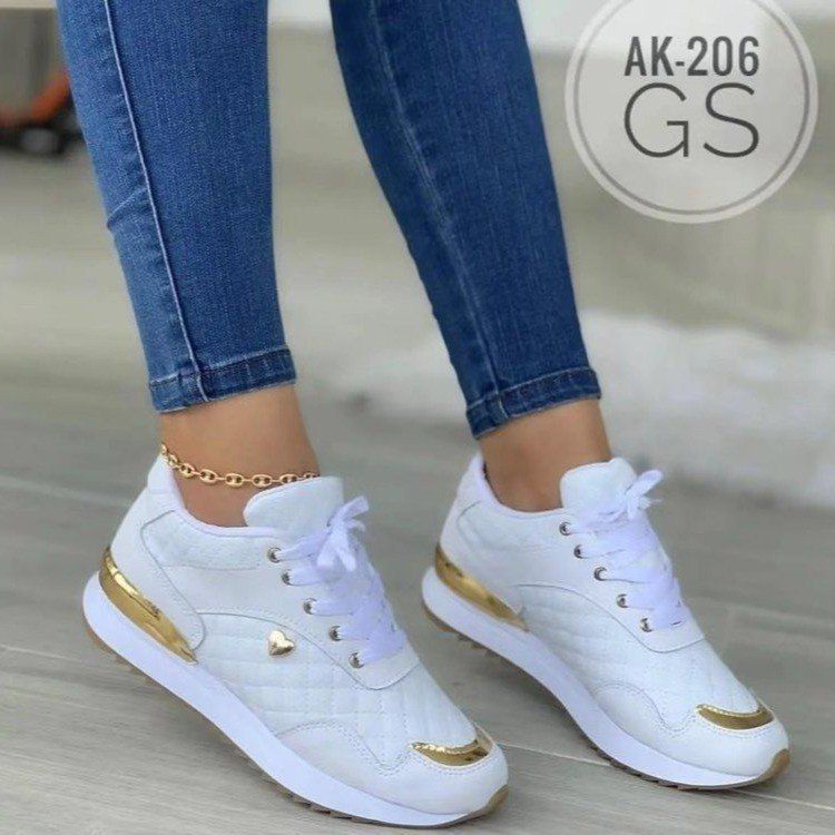 Ladies Thick Heel Plaid Fashion Sneakers