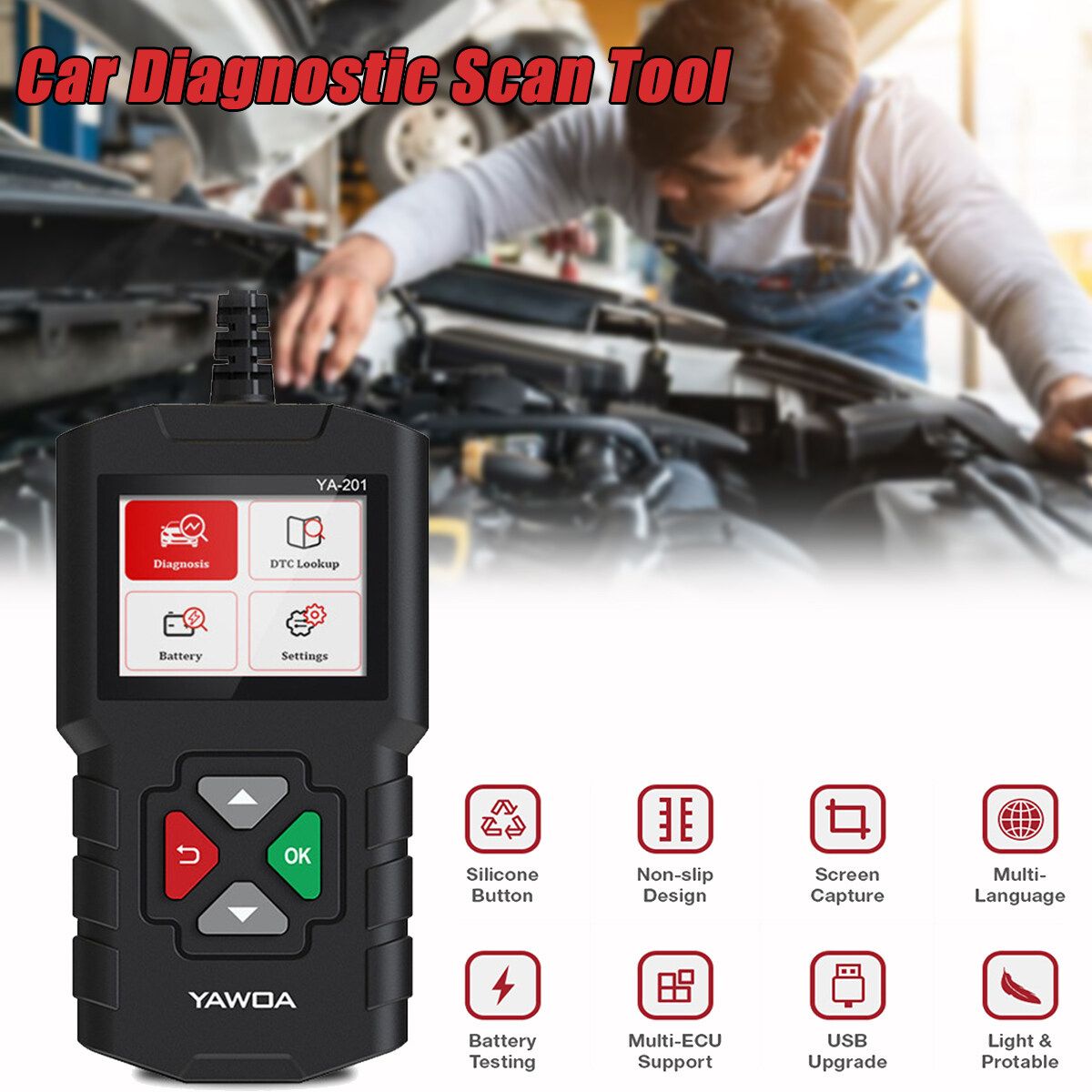 Rondaful YAWOA Diagnostic Auto ODB2 Scanner Car Diagnostic Scan Tool Auto OBDII Engine Fault Reader Scan Tools