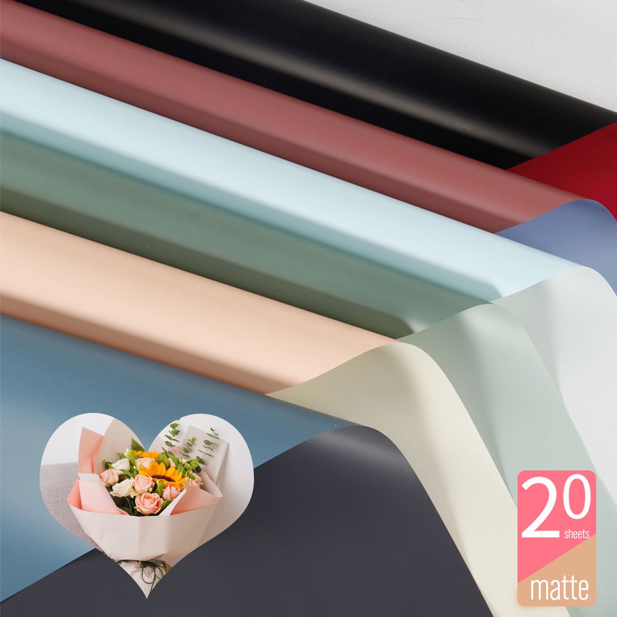 20 Sheets Double Sided Golden Flower Wrapping Paper Waterproof Gift Packaging Florist Bouquet Wraps New Orchid And Red Bean