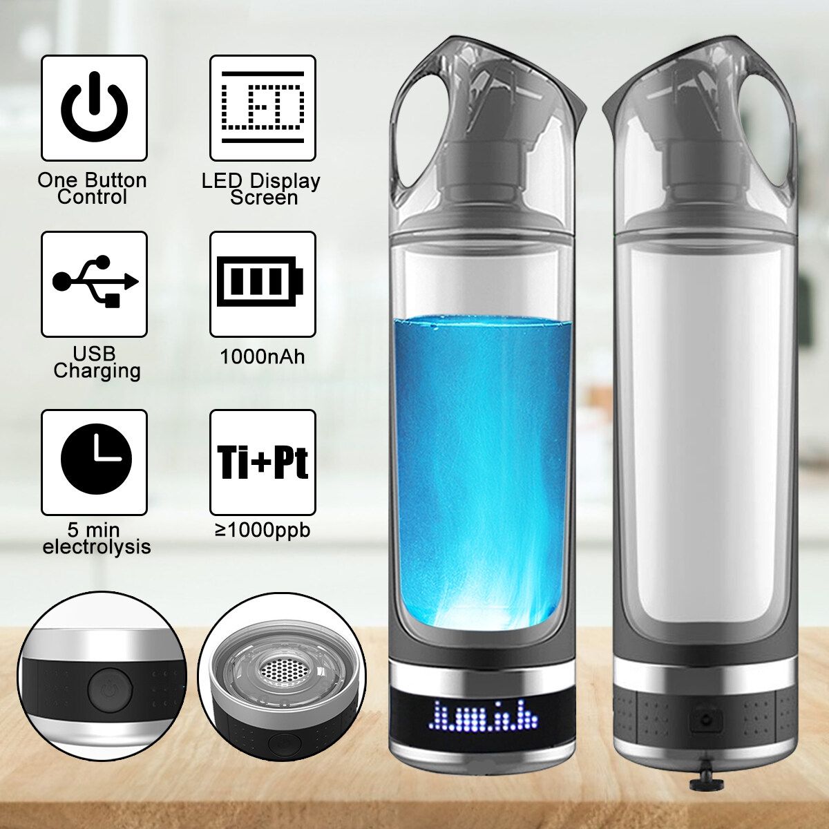 Hydrogen Rich Water Bottle H2 Maker Lonizer Electrolysis Pure H2 Cup