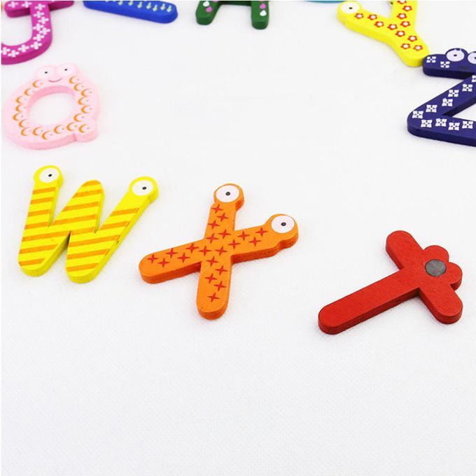 26pcs English A-Z Wooden Magnetic Letters Cartoon Fridge Magnet