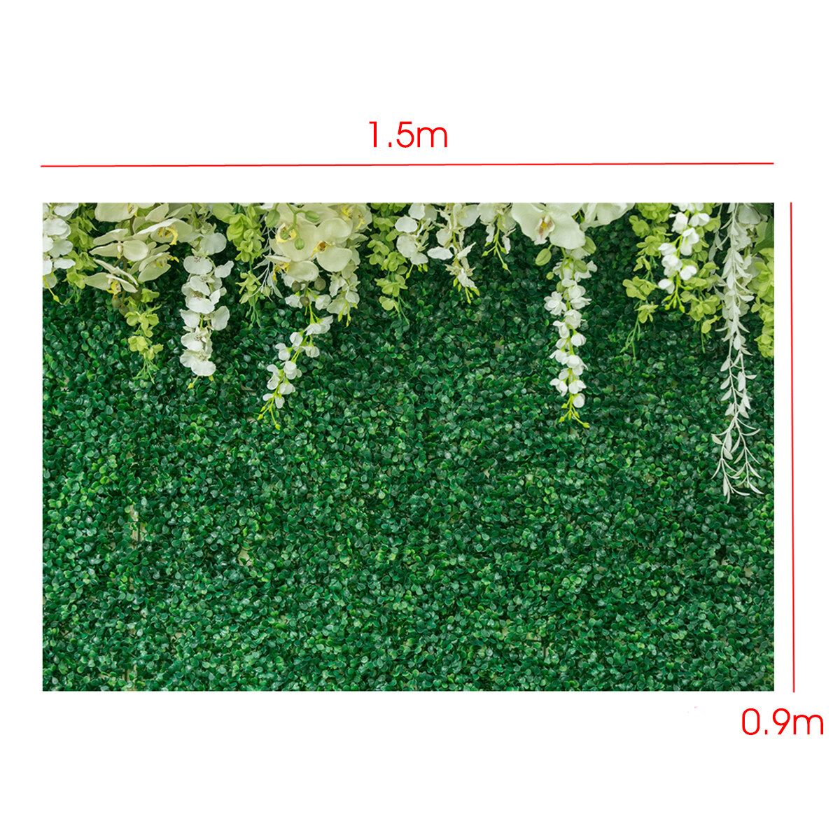 2.5x1.8m (8ftx6ft)/1.5x0.9m(5ftx3ft) White Flower Green Grass Leaves Background Cloth Photography Vinyl Wall 1.5x0.9m