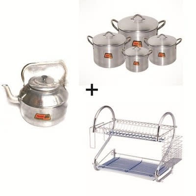 Kitchen Bundle - Kettle, Stainless Plate Rack and Pot Set