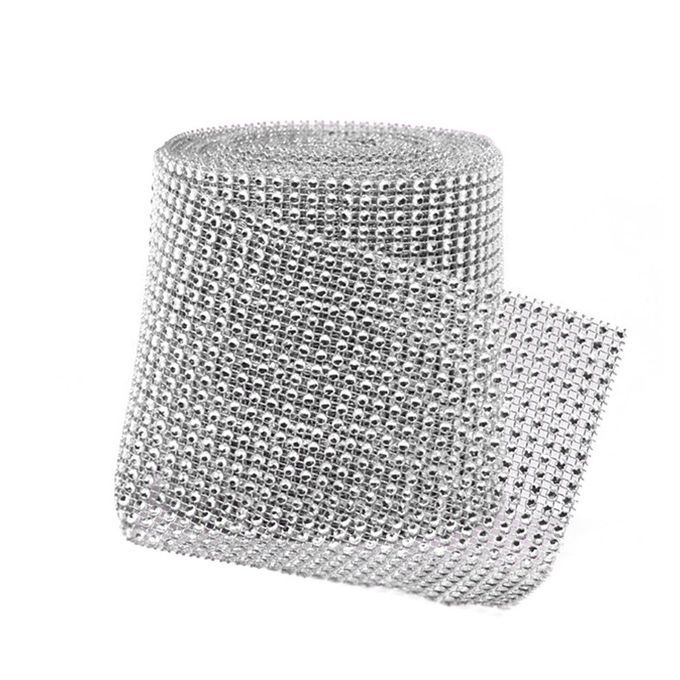 24 Rows/Set Rhine  Mesh Ribbon  Ake Roll Wrap Fashion Wedding Dress Wrap-silver