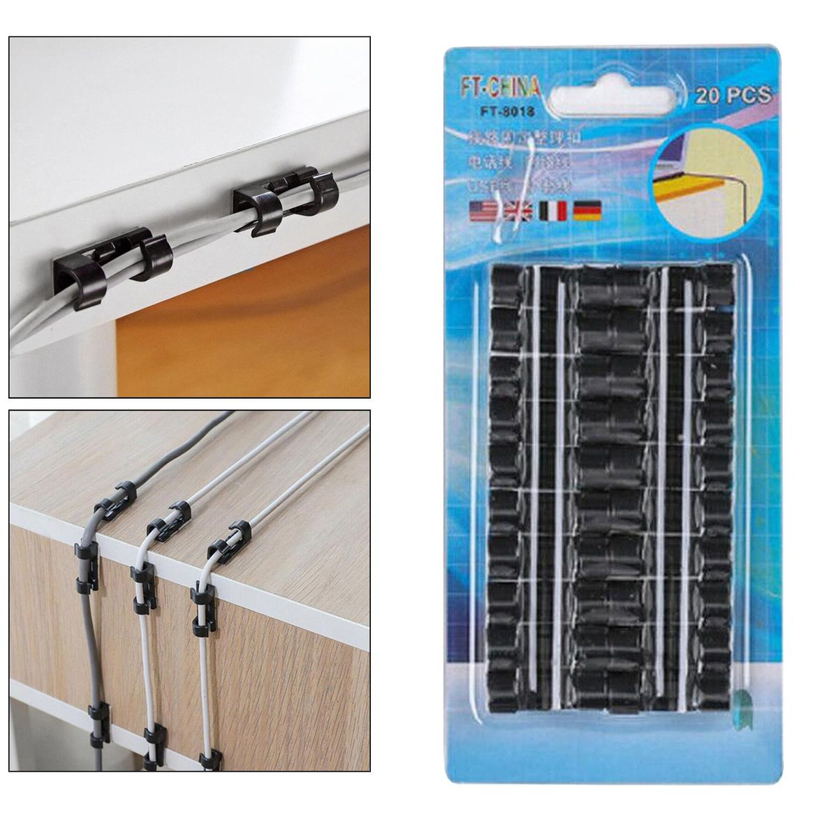 Cable Clips Organizer Rack 20Pcs Self-Adhesive Punch Black