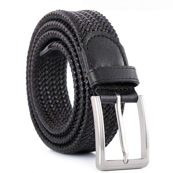 Mens Women Vintage Weaving Leather Belt Pin Buckle Without Holes Casual Strap For Jeans Black