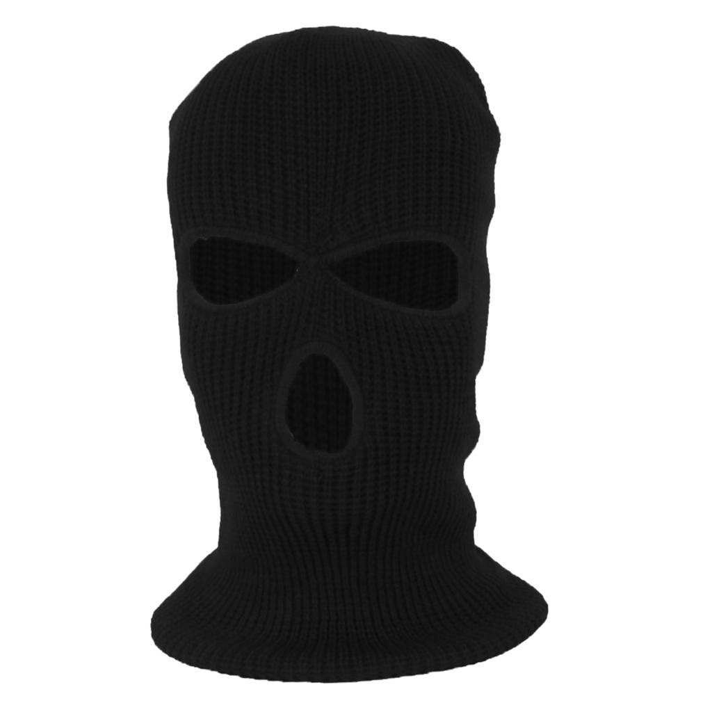 3Hole Balaclava Knit Knitted Full Face Ski Cover Mask Beanie Black