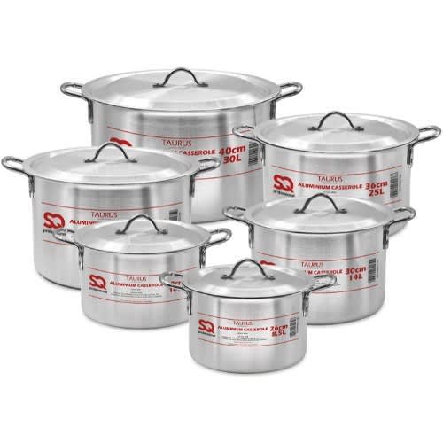 Taurus Aluminium Casserole Set 6pc With Lids 26-40cm