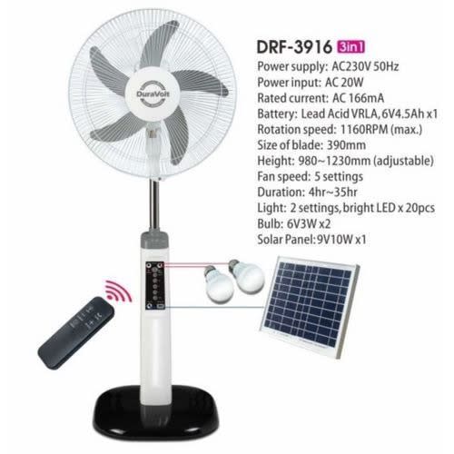 Rechargeable Fan 16inches With Solar Panel