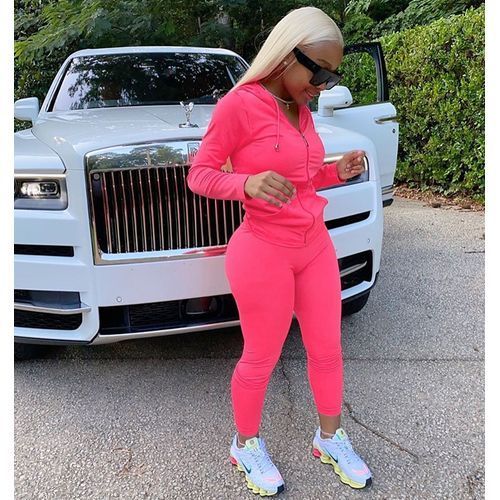 2 Piece Set Women Long Sleeve Zipper Hoodies Legging Stretchy Outfits Sweatsuits