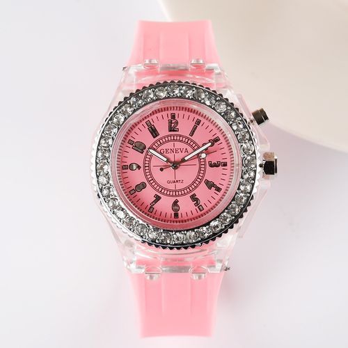 New Geneva LED Backlight Sport Waterproof Wrist Watch-Pink