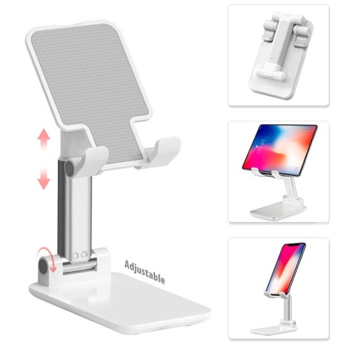 Adjustable Cell Phone Holder - Foldable Tablet Stand - White