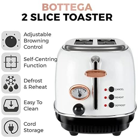 Bottega 2 Slice Toaster With Removable Crumb Tray - 810W
