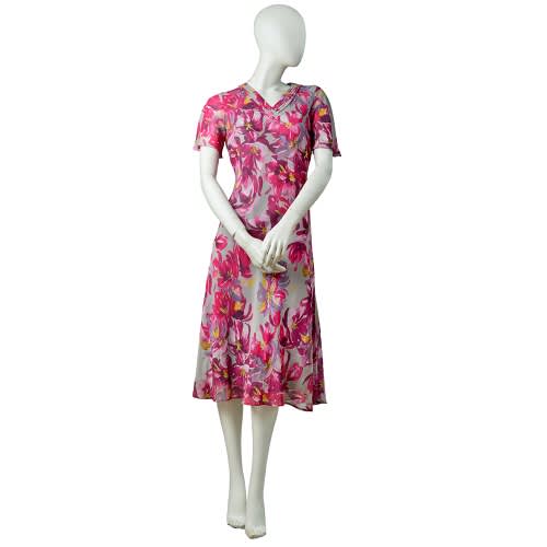 Eastex Iris Print Flare Dress - Pink