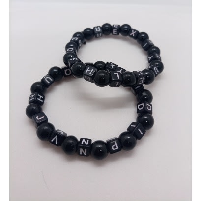 2Pcs Unisex Elastic Alphabet Beaded Bracelets - Black