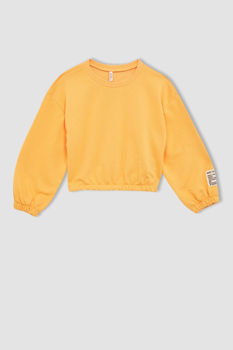 Girl - Regular Fit Crew Neck Long Sleeve Knitted Sweat Shirt - Orange