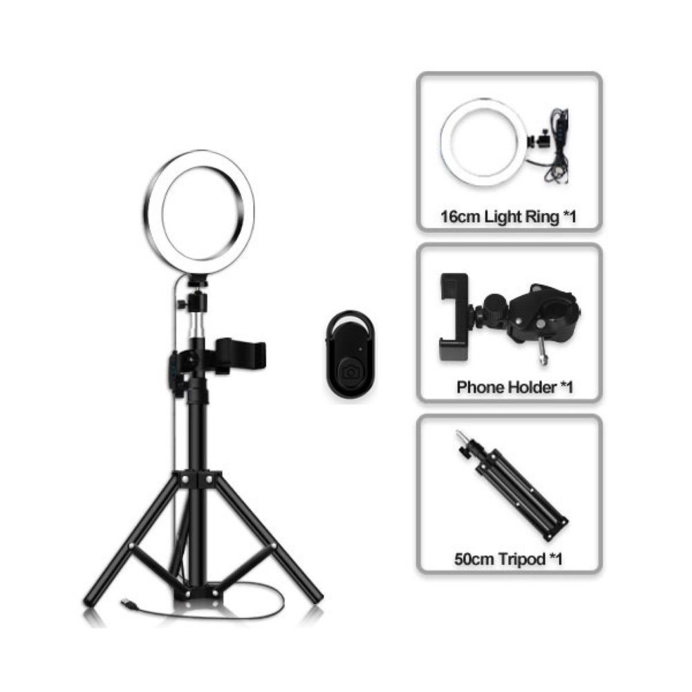 Adjustable LED Ring Fill Light Lamp With Tripod Phone Clip