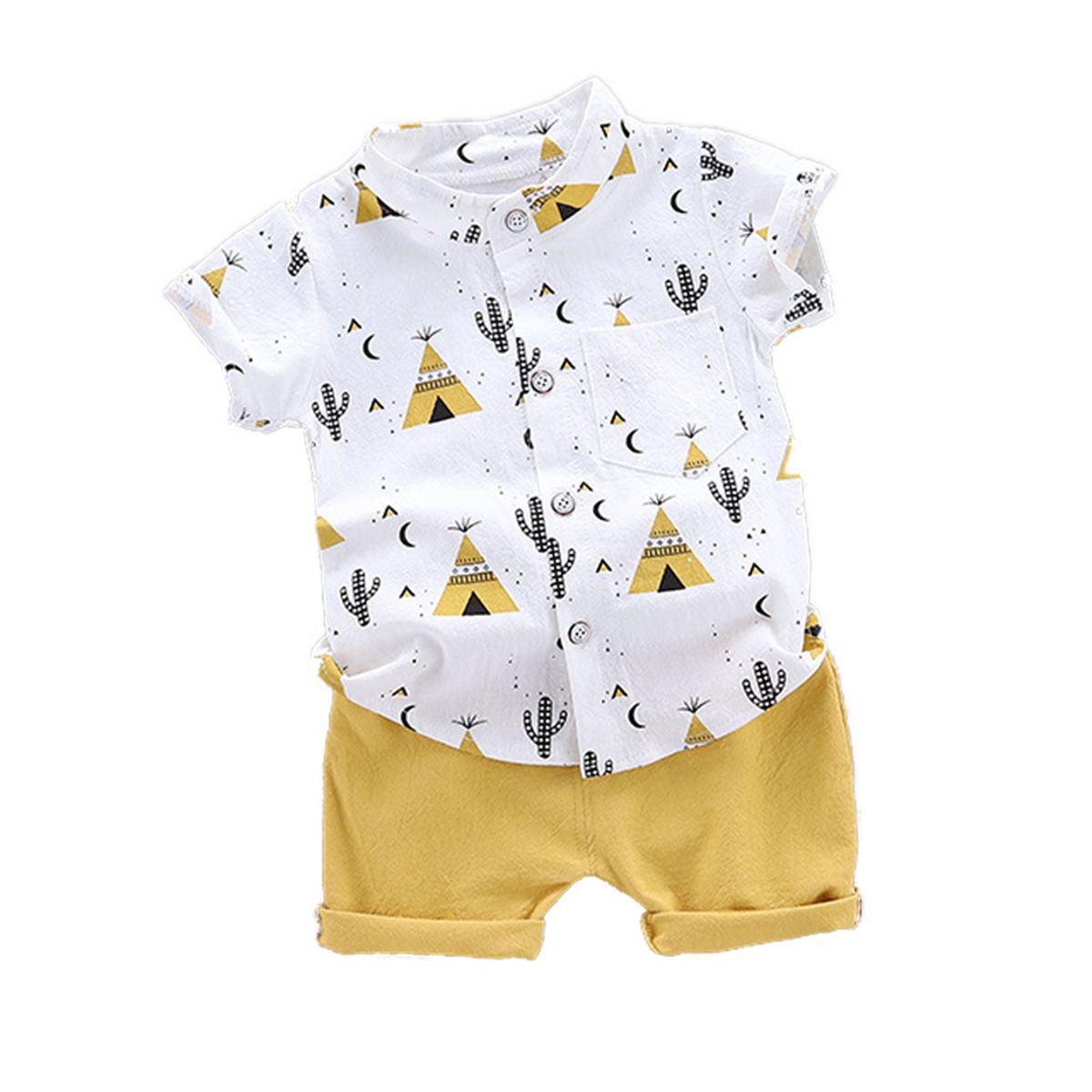 2Pcs/Set Toddlers Cardigan Kit Cartoon Cactus Pattern-Yellow