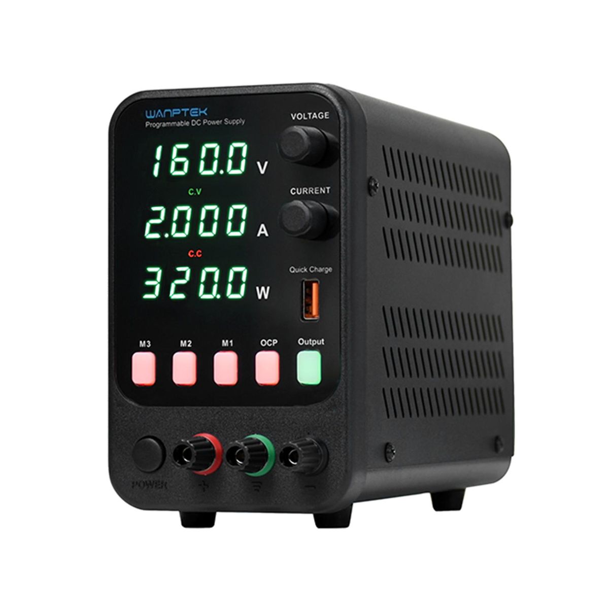 WANPTEK Bench DC Power Supply Variable 160V 2A Digital Display Adjustable Switching Regulated Power Supply CV CC with Data Storage, Output Switch, USB Quick Charge Port, Short Circuit Alarm, Encoder Adjustment Knob