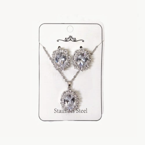 Everyday Zircon Stones Jewelry Set - Silver