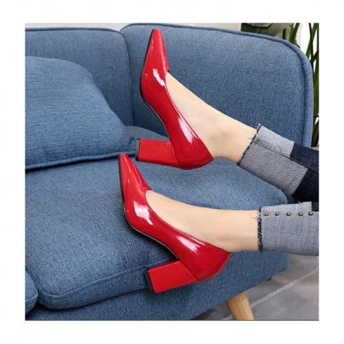 Quality Ladies High Heel Office Court Shoe-red