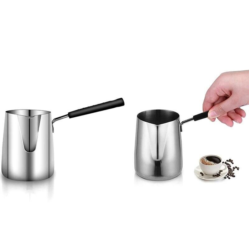 Stainless Steel Butter and Coffee Warmer,Turkish Coffee Pot,Mini Butter Melting Pot and Milk Pot with Spout