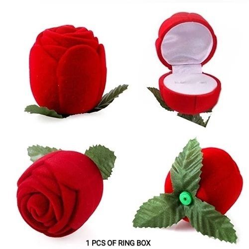 Red Rose Shape Wedding Rings Set Ring Case Engagement Ring Box Jewelry Storage Holder Pack