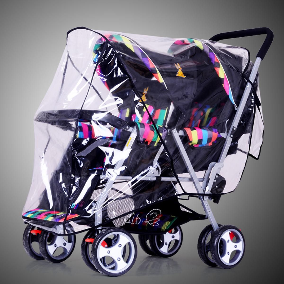 Clear Stroller Rain Pushchair Cover Double Wind Shield