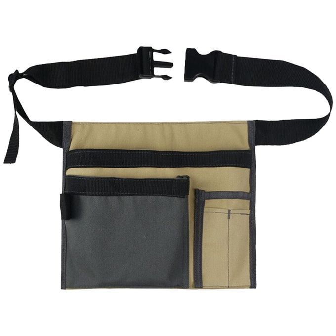 Portable Adjustable Canvas Tool Waist Bag Multi-Pocket Grey Khaki