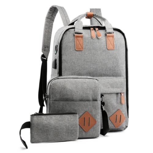 3pcs USB Charging Laptop Backpack - 18'' -  Grey