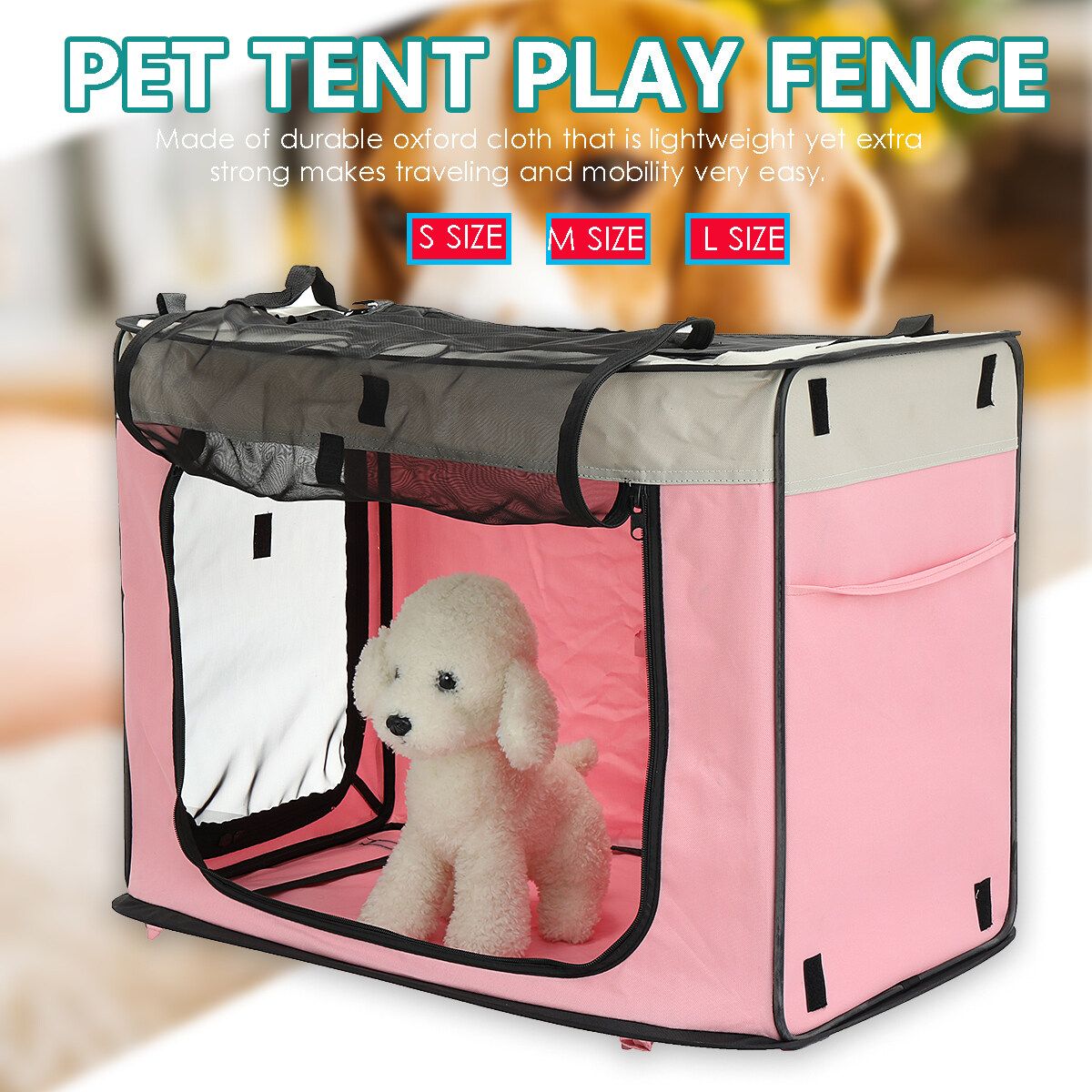 Portable Folding Pet Tent House Cage Dog Cat Carry Tent Playpen Puppy Kennel Easy Operation Breathable Fence L Size